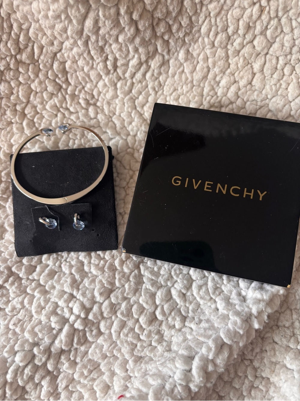 Givenchy Blue Crystal Open Cuff Bracelet & Drop Earrings Set Box